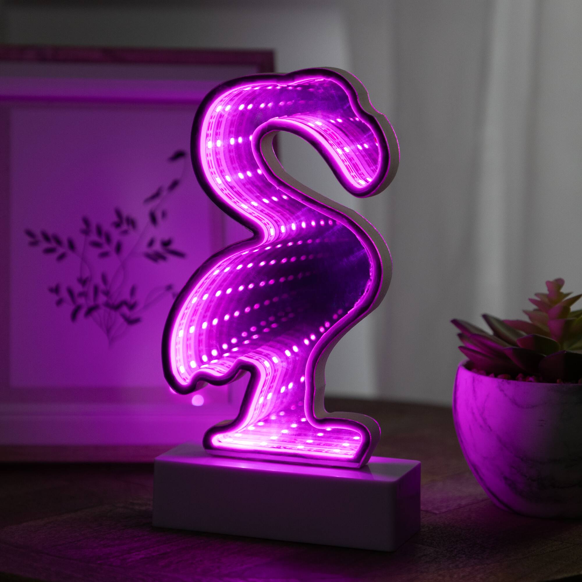 Northlight - LED Lighted 3D Flamingo Infinity Mirror - 8" - Pink