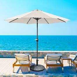 Parrot Uncle - 9-Foot Outdoor Patio Umbrella with Auto Tilt, Fabric Canopy, Steel Frame, 21" Round Base Included - Beige