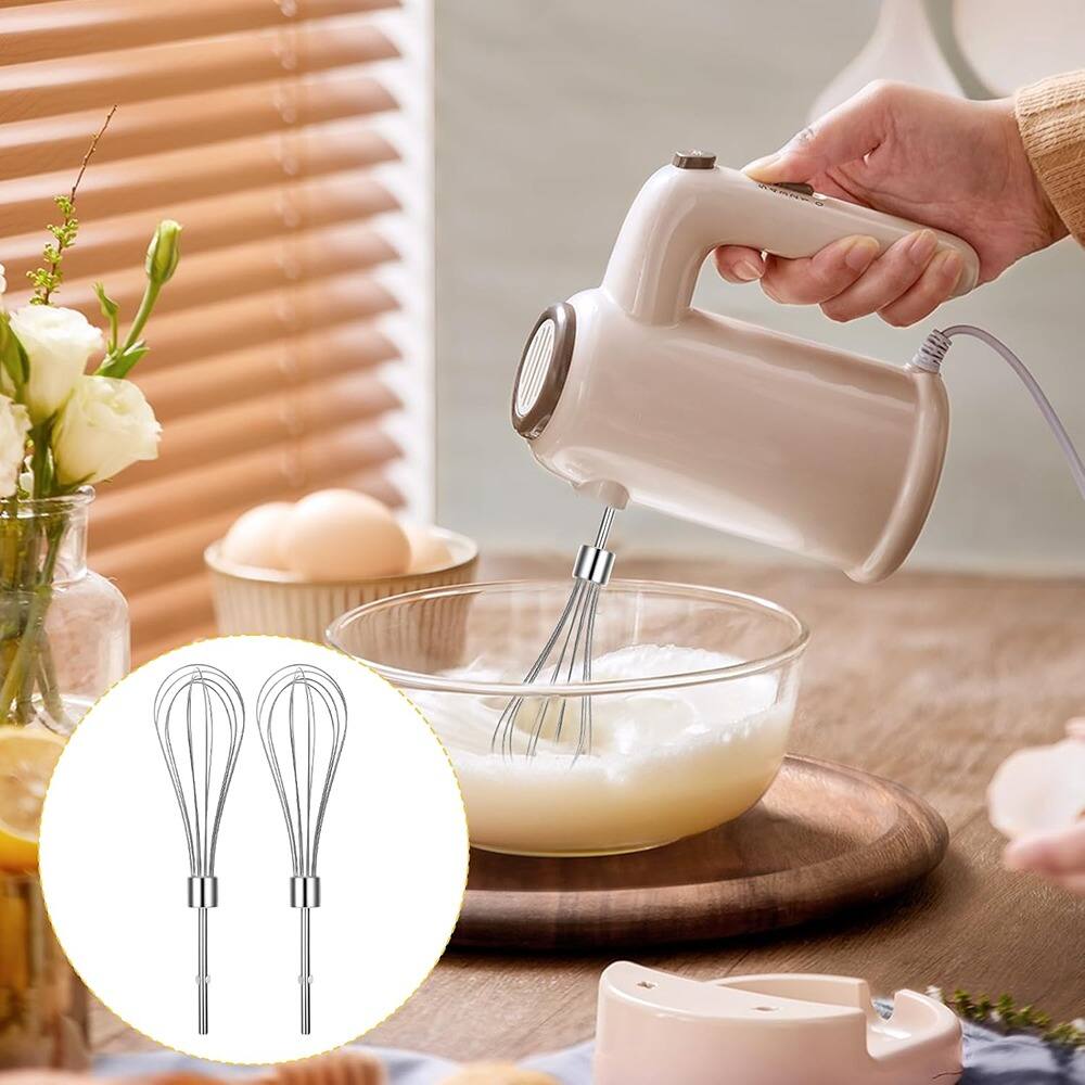 Left. RTMB - Set of 4 Hand Mixer Attachments – Stainless Steel Beaters & Dough Hooks - Silver.