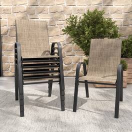 Mondawe - 6-Piece Outdoor Dining Chairs Set, Teslin Fabric and Metal Frame - Blacky+Brown