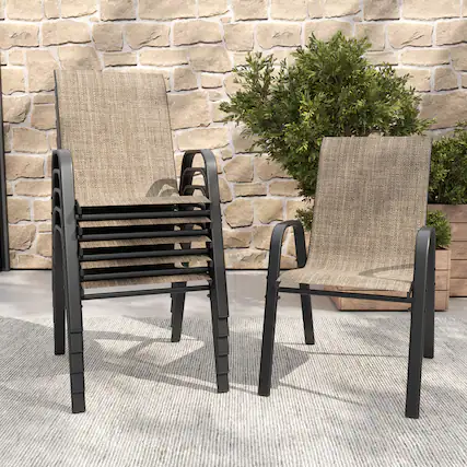 Front. Mondawe - 6-Piece Outdoor Dining Chairs Set, Teslin Fabric and Metal Frame - Blacky+Brown.