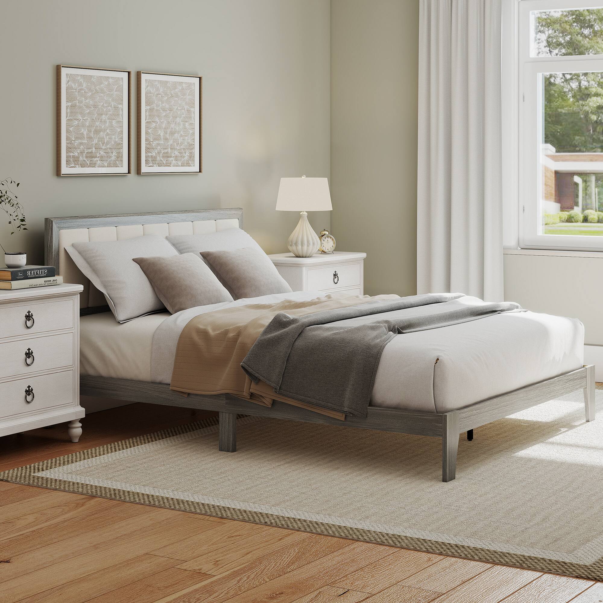 Alt View 7. Homcom - Bed Frame with Headboard Queen Platform Bed Frame with Wooden Slats No Box Spring Needed Easy Assembly - Gray.