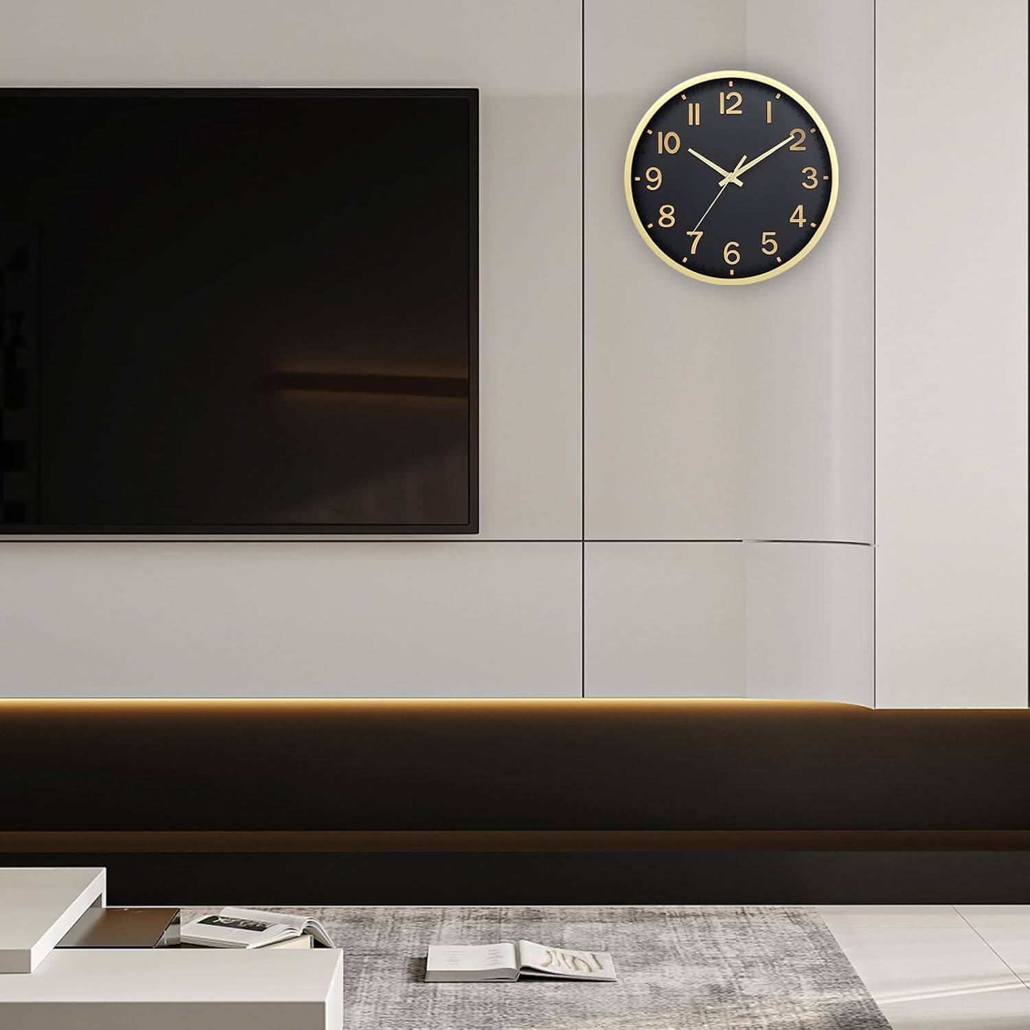 Alt View 1. Dazzed Corner - 8 inch Modern Wall Clock,Silent Non Ticking Wall Clock - Black.