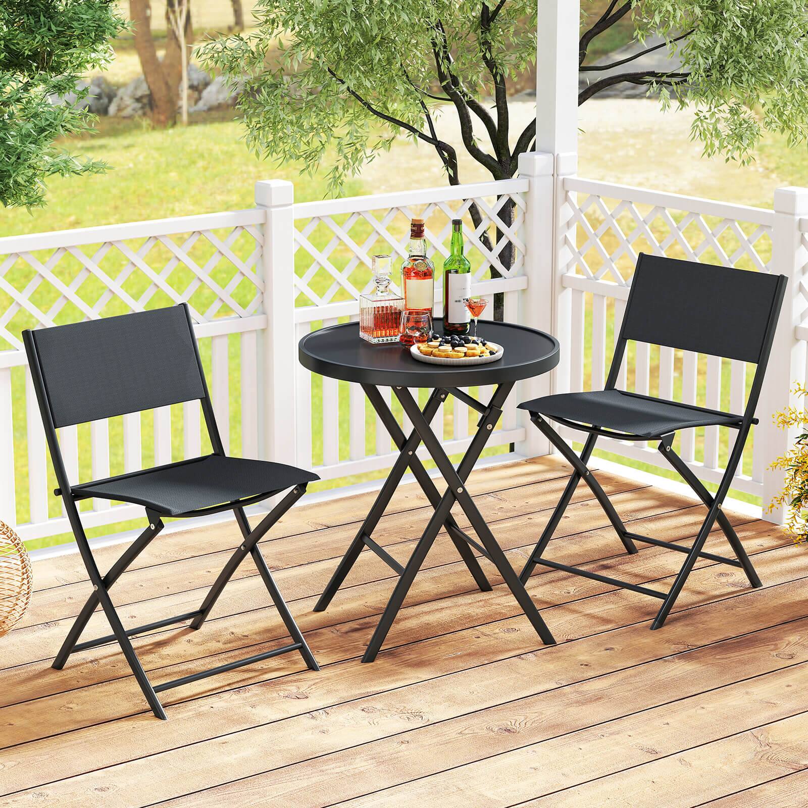 Alt View 4. Costway - Costway 3 PCS Folding Patio Bistro Set with Tempered Glass Coffee Table & 2 Patio Chairs - Black.