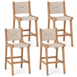Gymax - 4PCS Outdoor Counter Height Bar Stool w/ Wood Frame Back & Footrest for Balcony - Yellow