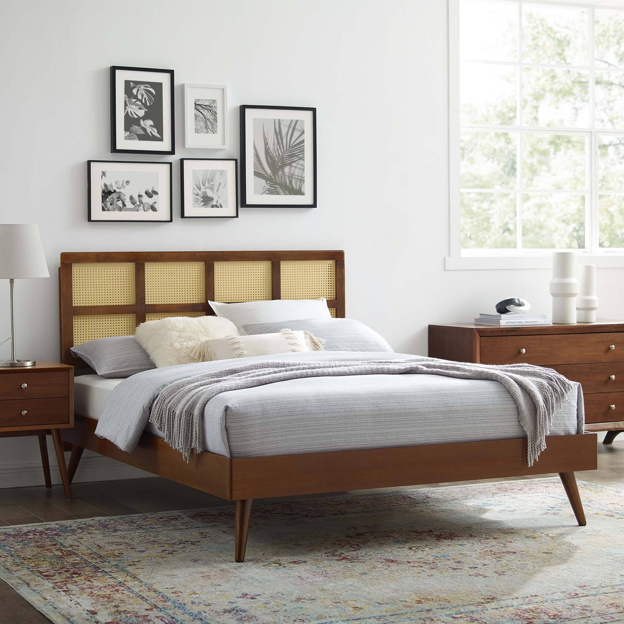 Alt View 4. Modway - Laura Vinyl Queen Platform Bed with Squared Tapered Legs - White.