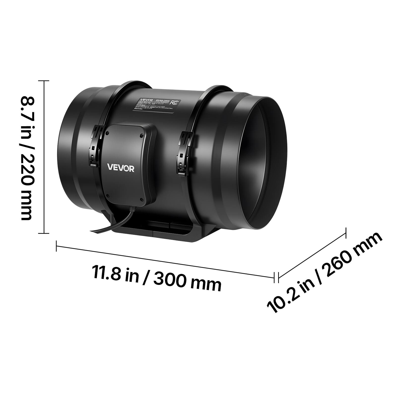 8.7 in / 220 mm  
11.8 in / 300 mm  
10.2 in / 260 mm