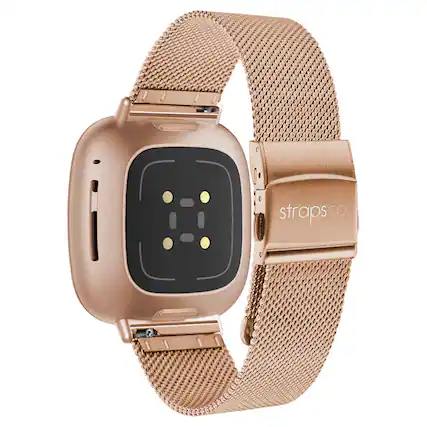 Front. StrapsCo - Pro Mesh Strap Stainless Steel Watch Band For Fitbit Versa 4 (Short-Medium) - Rose Gold.