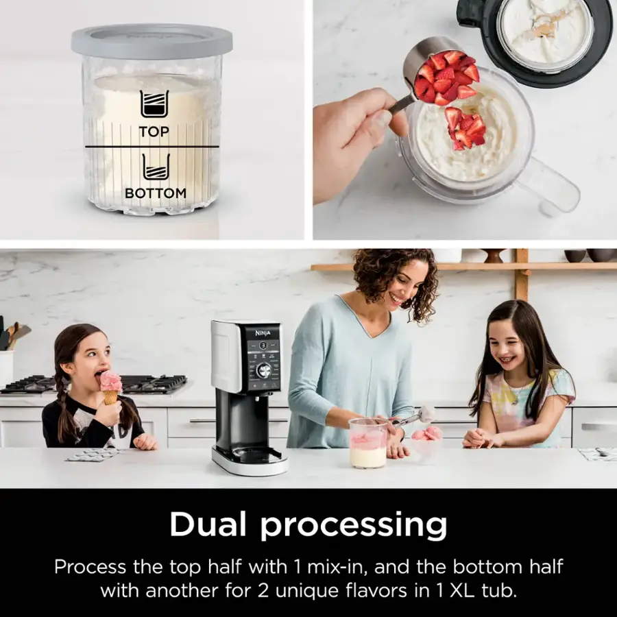 Dual processing: Process the top half with 1 mix-in, and the bottom half with another for 2 unique flavors in 1 XL tub.