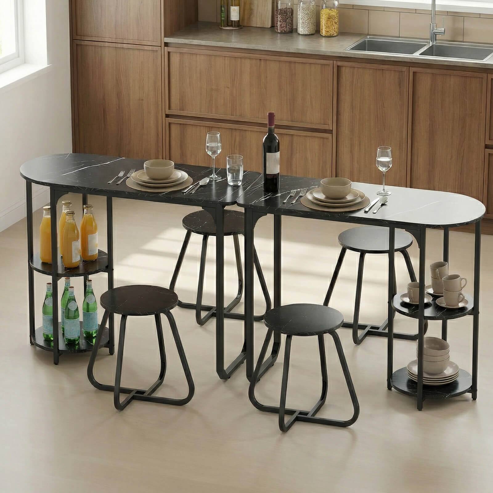 Alt View 3. Costway - Costway Rectangular Kitchen Table & 2 Stools with 2-tier Storage Shelves & Metal Legs - Black.