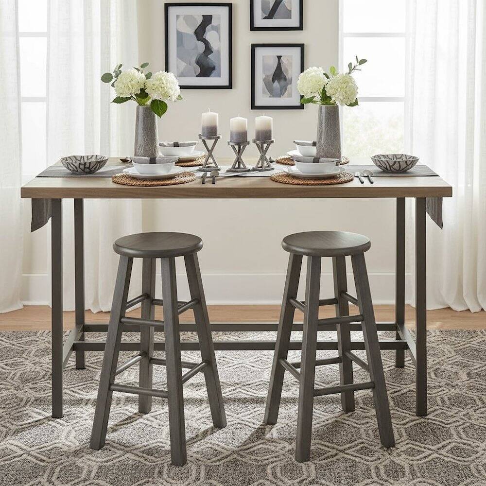 Back. FurniFact - 24 Inch Counter Stool - Rustic Gray.