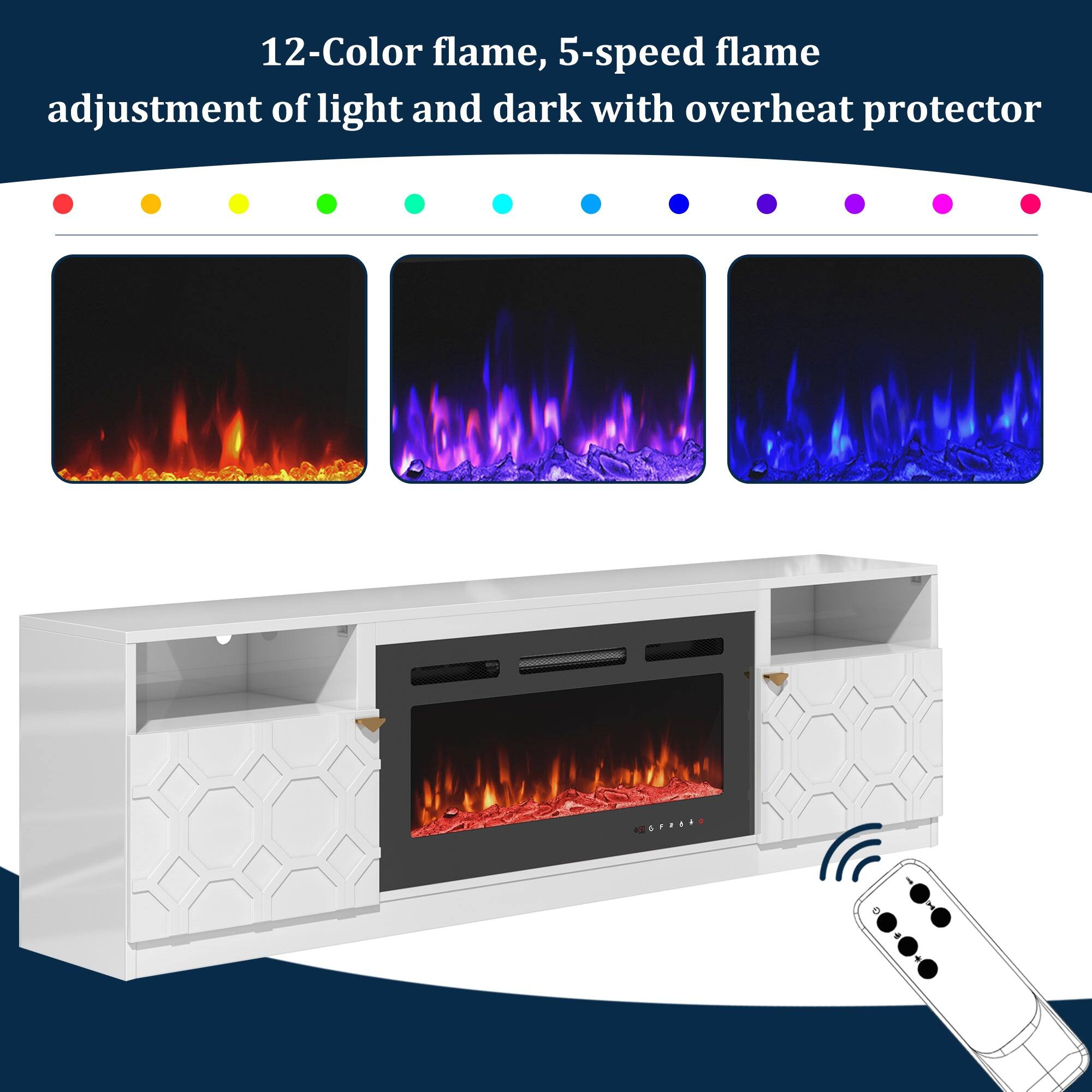 12-Color flame, 5-speed flame adjustment of light and dark with overheat protector