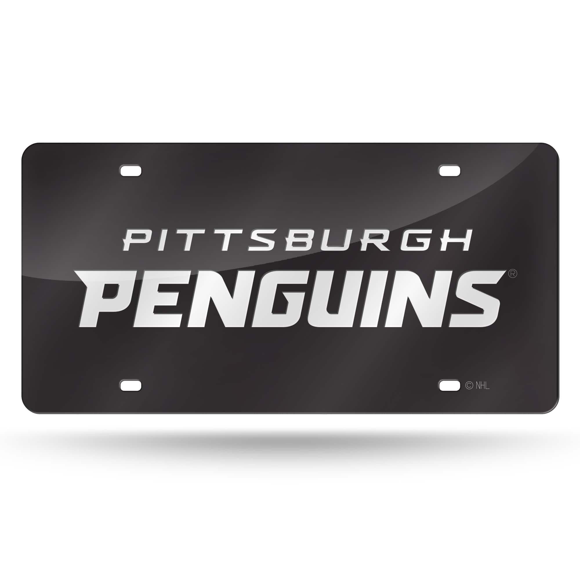 Rico Industries - Pittsburgh Penguins Black Mirror Look Acrylic License Plate Laser Tag - Multi