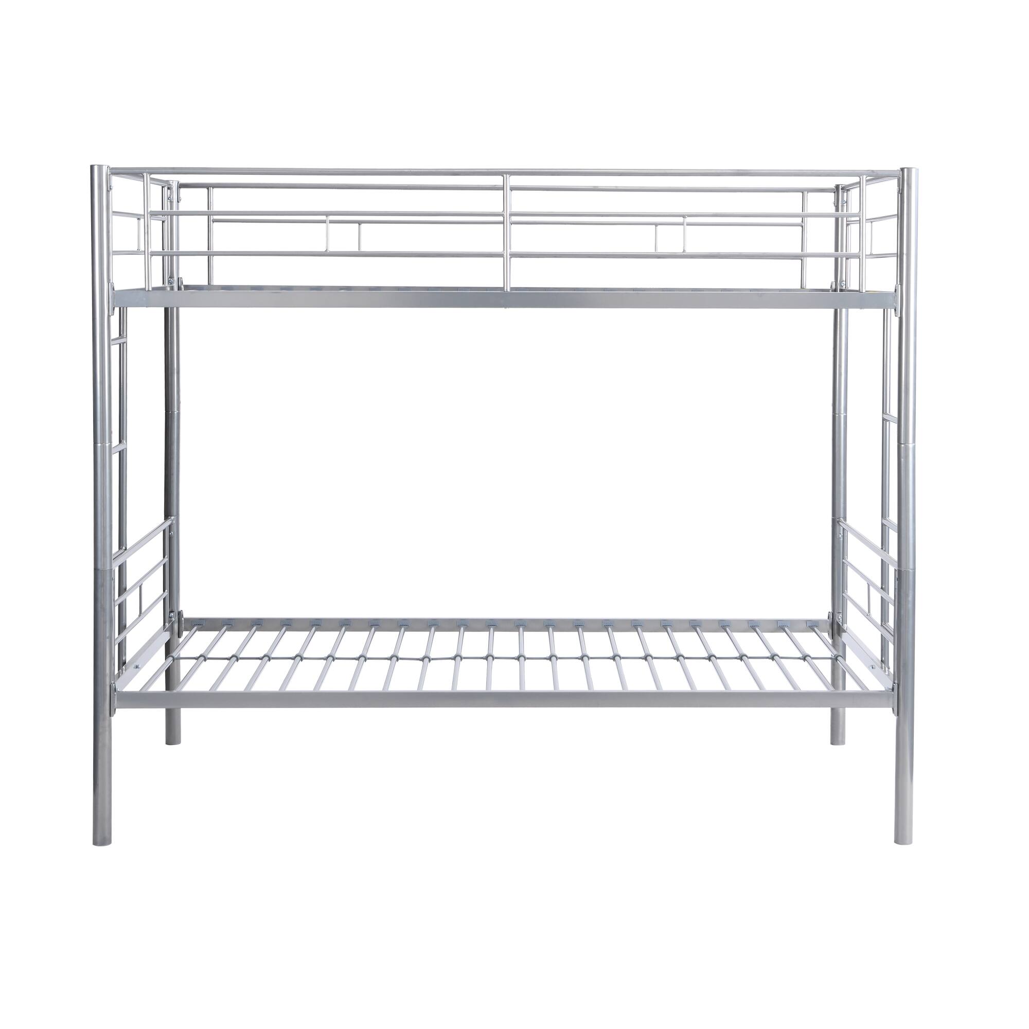 Left. GOODSILO - Sturdy Metal Bunk Bed with Safe Stairs and Space-Saving Design for Modern Bedrooms - Silver.