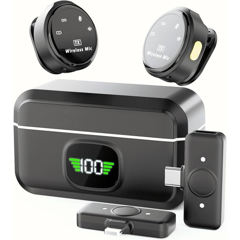 Front. MOSZAR LLC - Wireless Microphone – 360° HD Recording Mic with Noise Reduction & USB-C Plug.