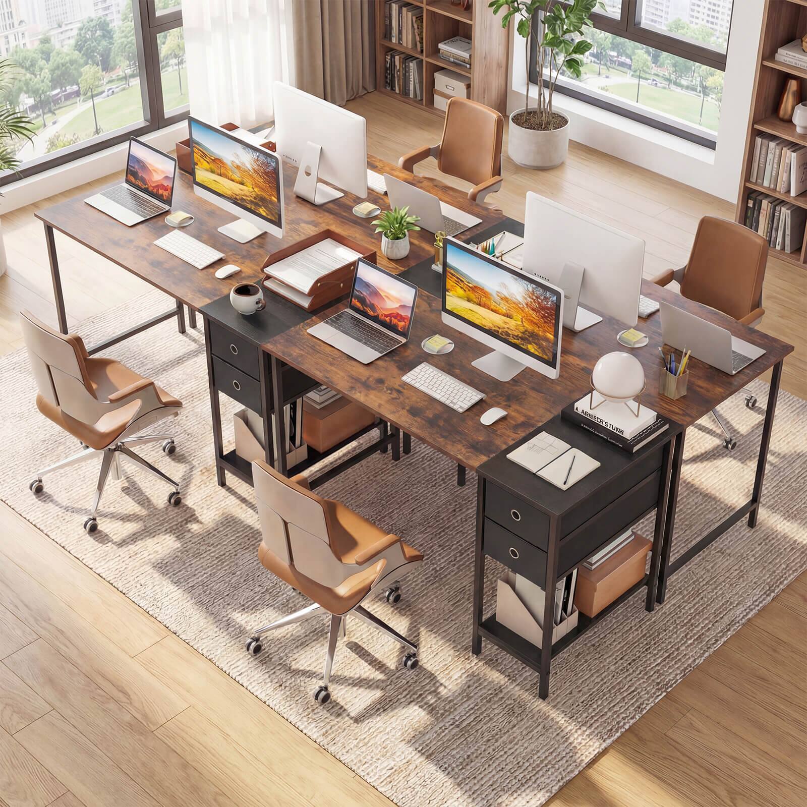 Alt View 4. Costway - Costway 48" Computer Desk Industrial Home Office Desk with Open Storage Shelf & 2 Fabric Drawers - Rustic Brown & Black.