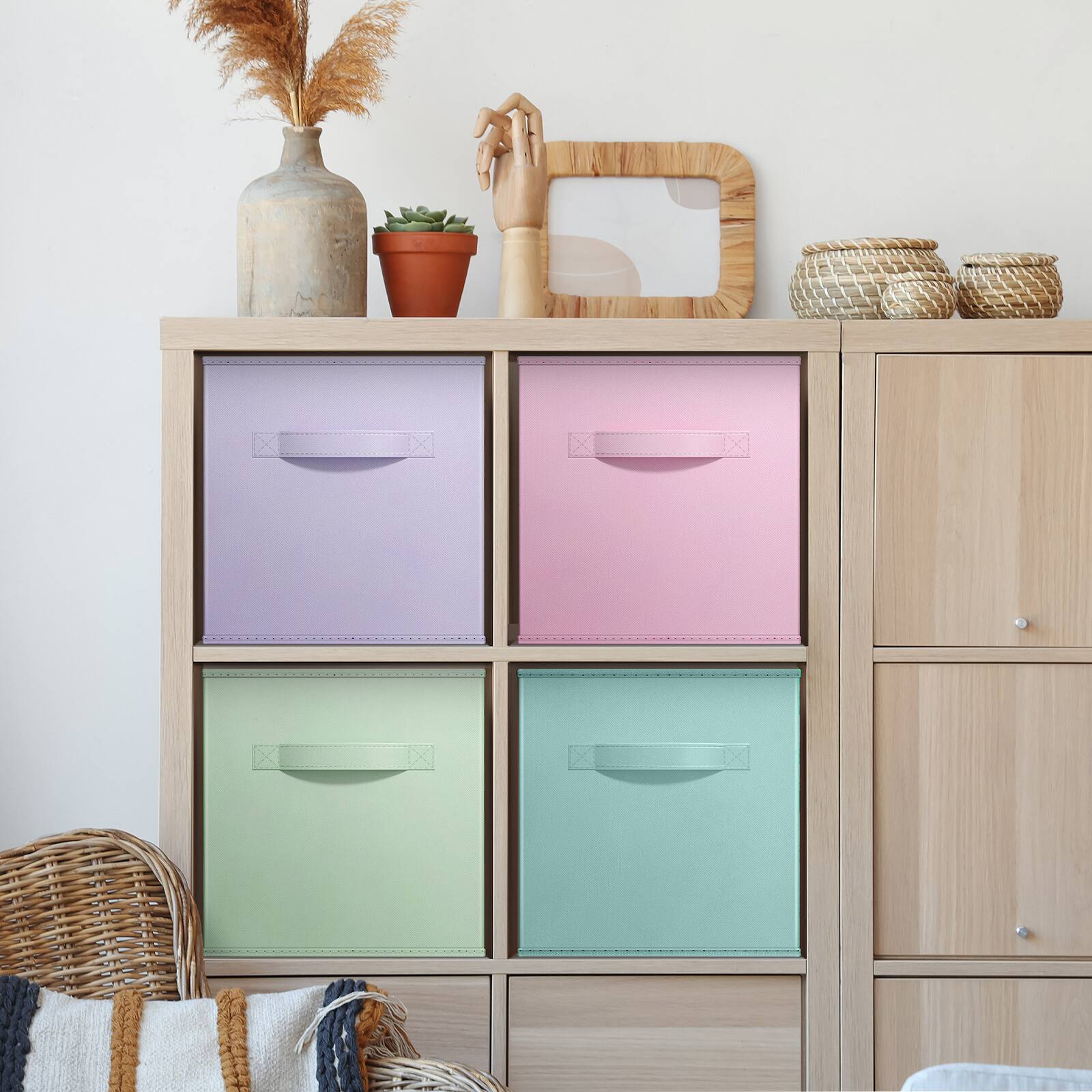 Alt View 4. Sorbus - Sorbus Fabric Storage Cubes, 4 Foldable Storage Bins for Organizing Pantry, Cubbies, Toy Box, Clothes Storage - Combo Pastel.