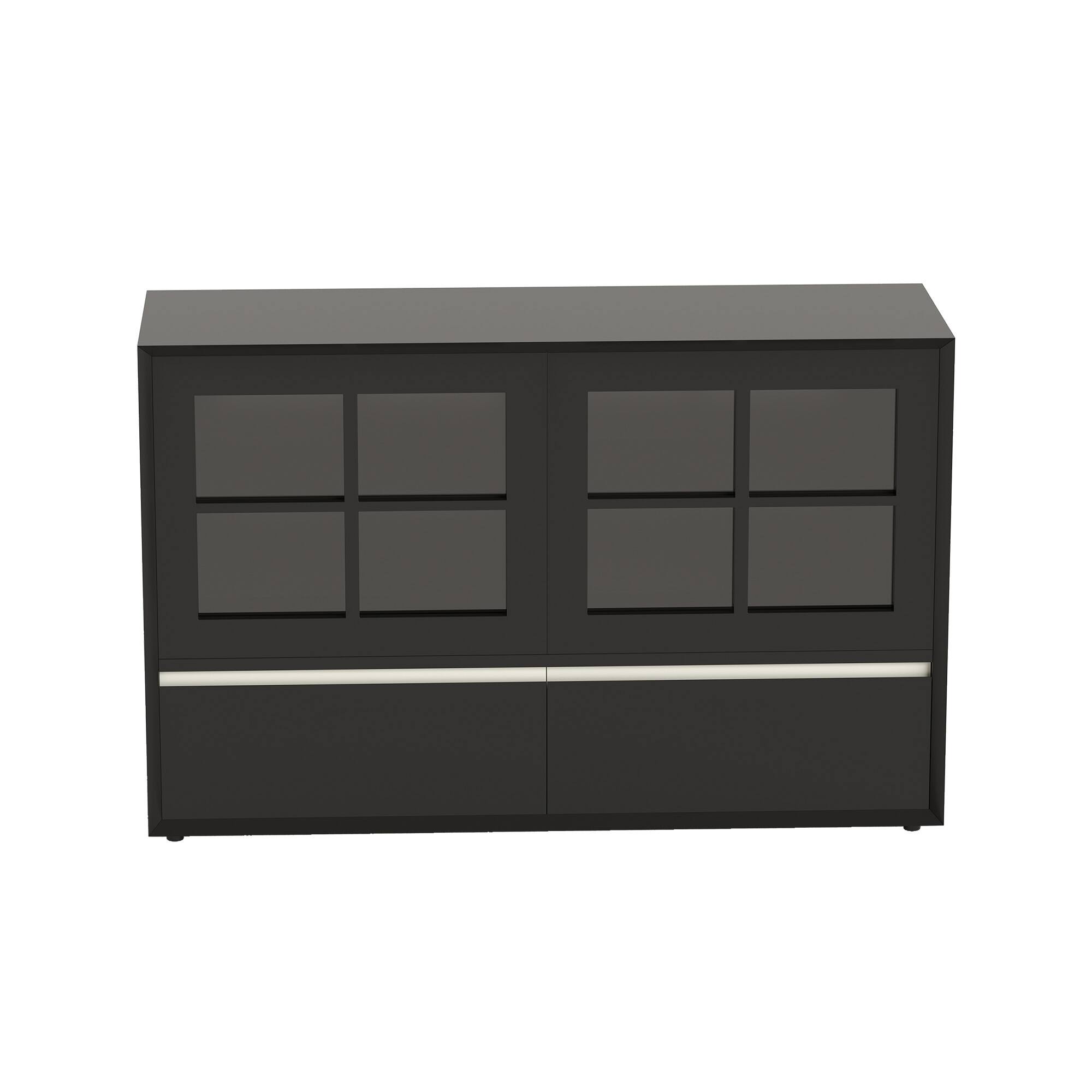 Alt View 4. luck idea - Modern 47.04" Storage Cabinet with Push-to-Open Acrylic Doors, Solid Wood Plywood Frame, Adjustable Shelves & 2 Drawers - Black.