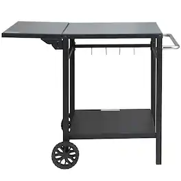 VEVOR - Outdoor Grill Dining Cart with Double-Shelf, BBQ Movable Food Prep Table, Multifunctional Foldable Iron Table Top - Black