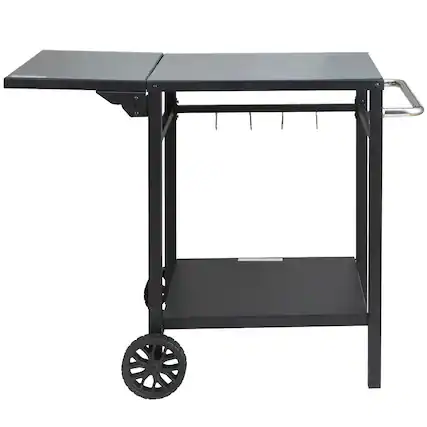 Front. VEVOR - Outdoor Grill Dining Cart with Double-Shelf, BBQ Movable Food Prep Table, Multifunctional Foldable Iron Table Top - Black.