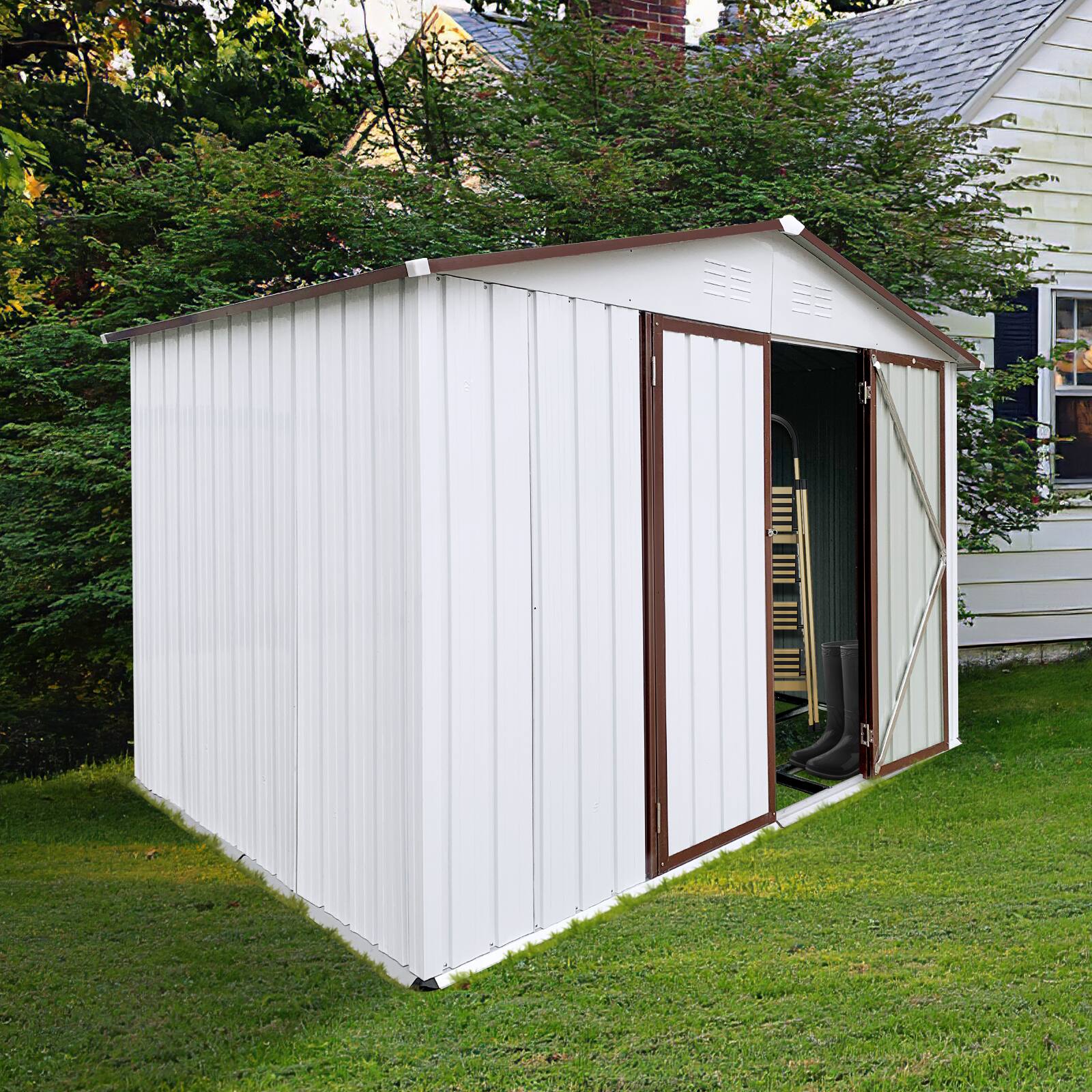 Left. Mondawe - 8ftx6ft Outdoor Storage Sheds with Lockable Door - White.