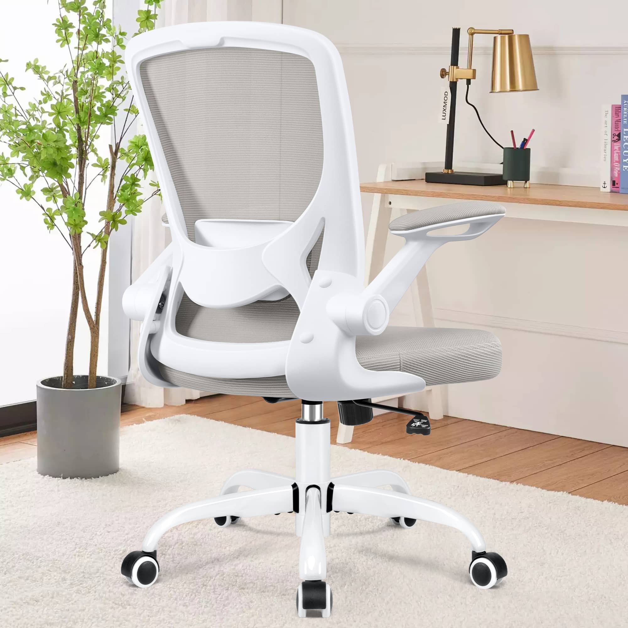 KERDOM - Colorful Office Chair, Ergonomic Mesh Chair with Lumbar Support, Swivel Desk Chair with Flip-up Arms, Height Adjustable - Light Gray