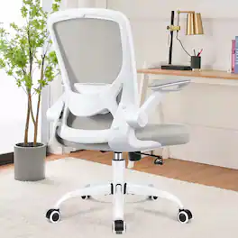 KERDOM - Colorful Office Chair, Ergonomic Mesh Chair with Lumbar Support, Swivel Desk Chair with Flip-up Arms, Height Adjustable - Light Gray
