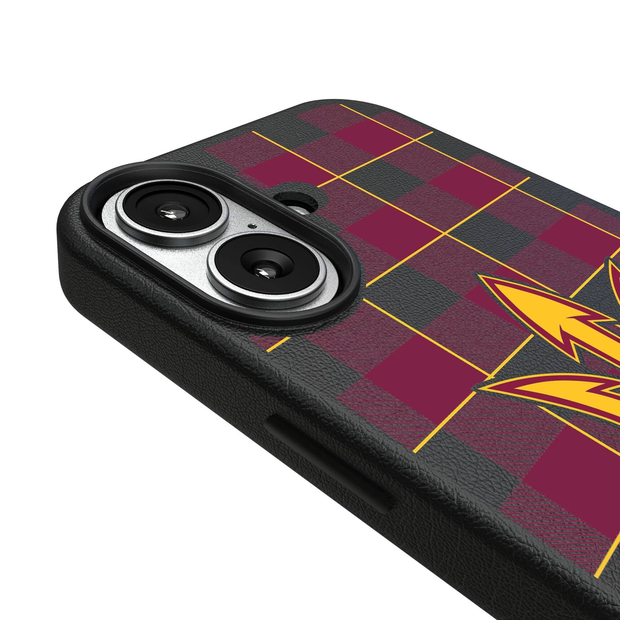 Alt View 2. Keyscaper - Arizona State Sun Devils Plaid Magnetic Bump iPhone Case - 16 Pro - Black.