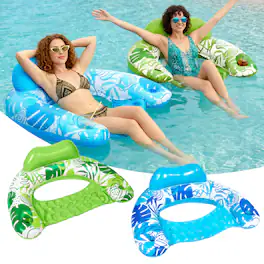 Joyfy - 2 Packs Inflatable Pool Floats Chair, Pool Lounge Chairs with Cup Holders for Adult Summer Water Fun Beach - Blue, Green