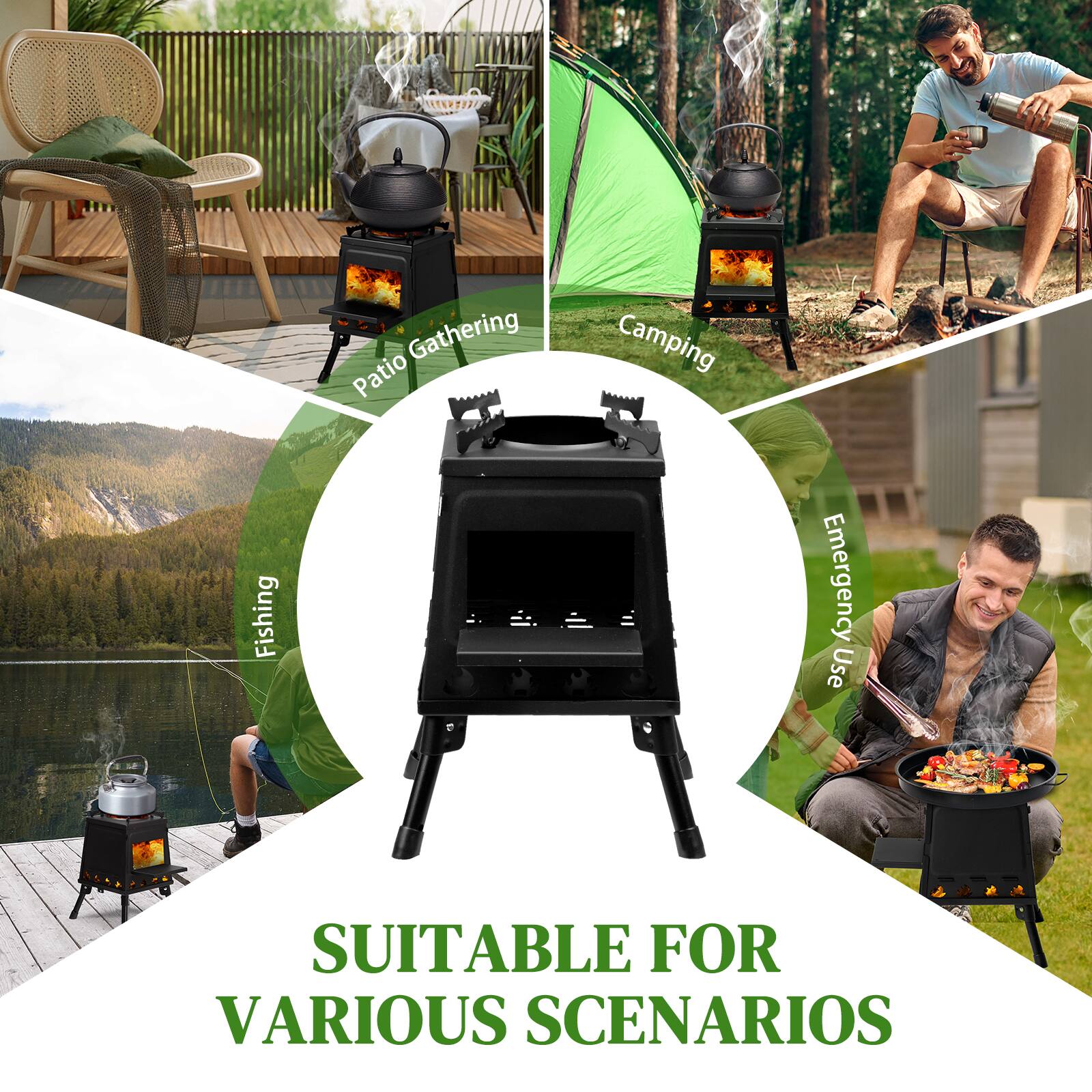 Alt View 10. Winado - Wood Burning Tent Stove, Portable, for Outdoor Camping, Outside - Black.