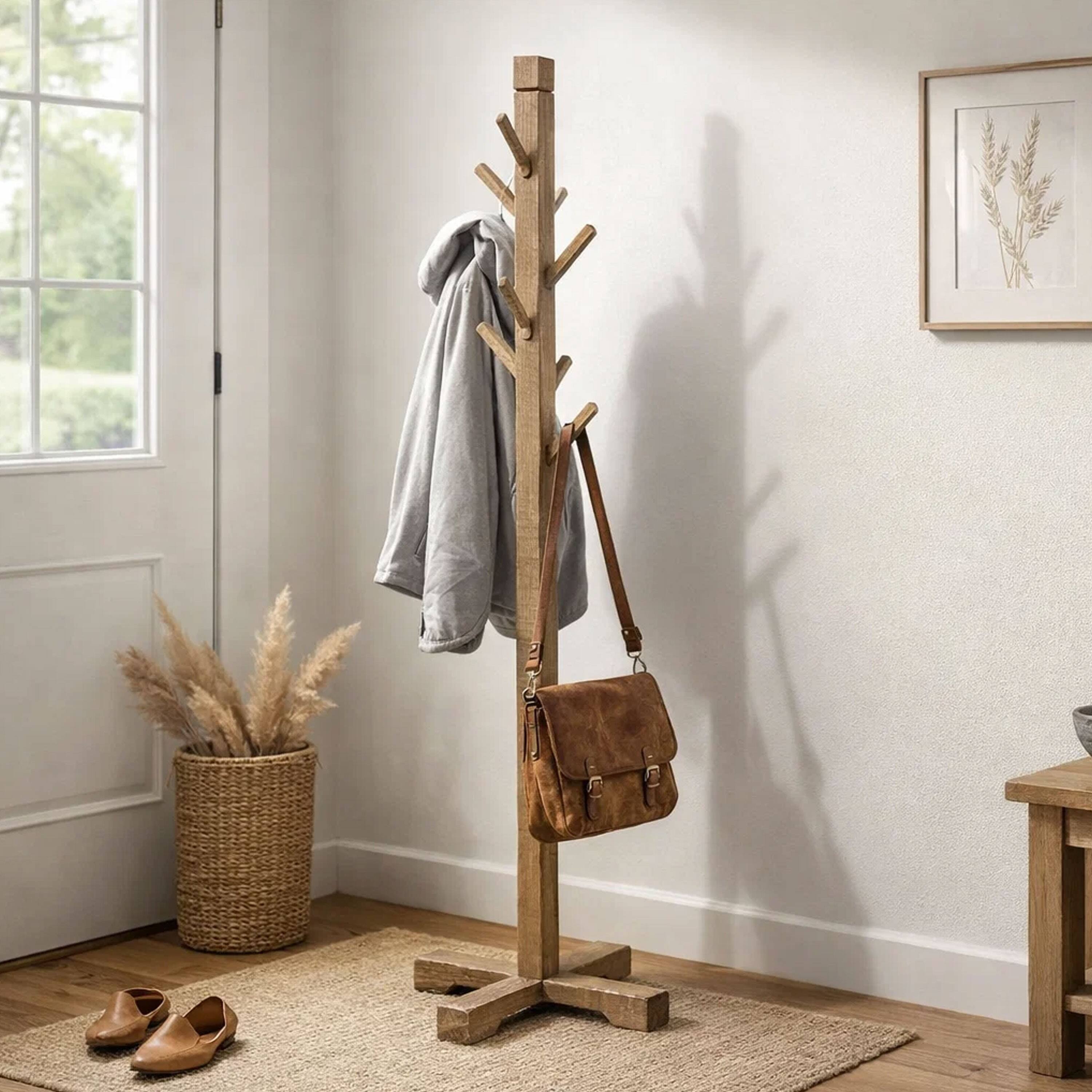 Alt View 8. Manhattan Lane - Rena Coat, Hat Tree Stand, 8 Wood Stems, 72 Inch Mahogany Wood - Pebble Brown.
