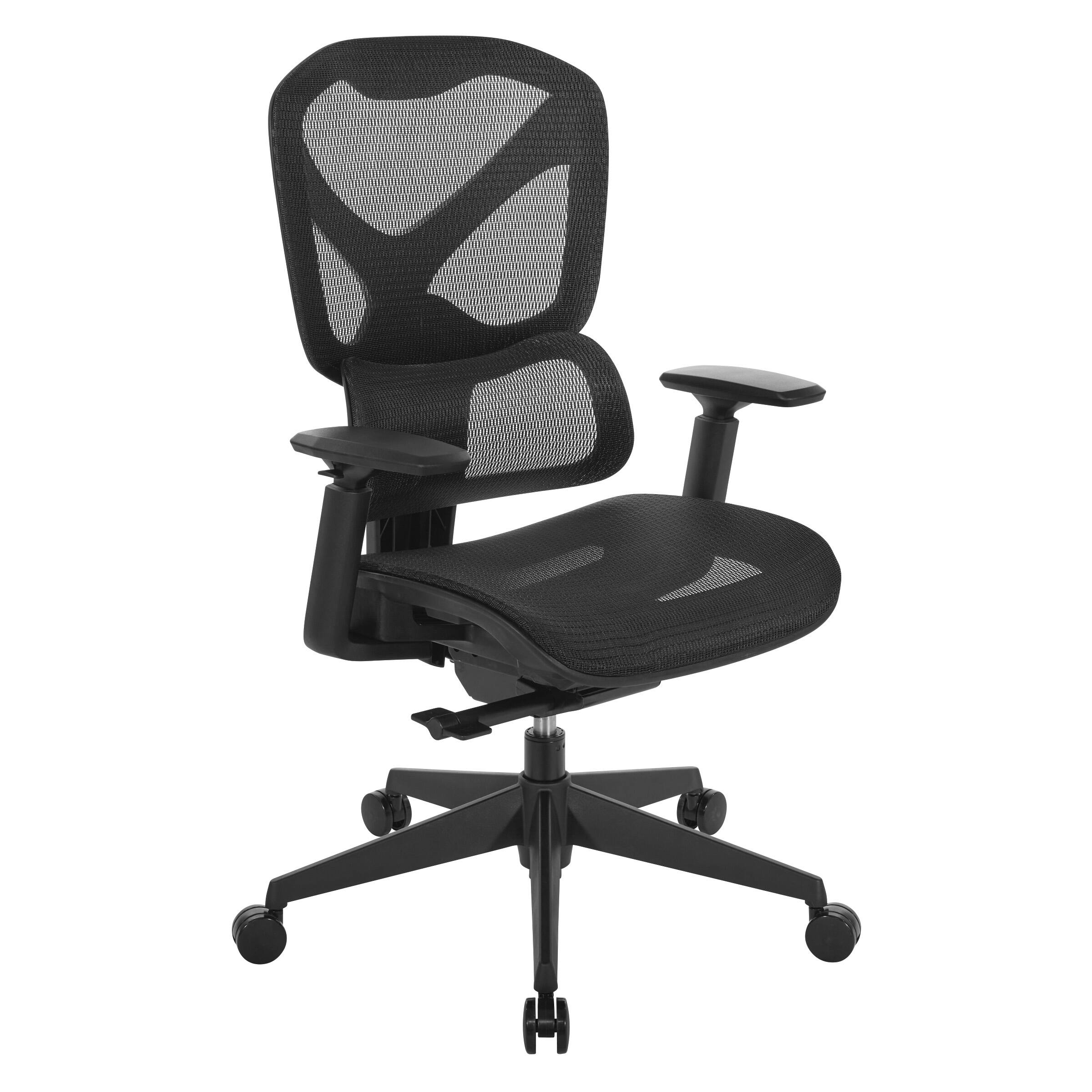 Angle. OSP Home Furnishings - High Back Mesh Back Manager’s Chair with Self-Adjusting Lumbar Support and Adjustable Arms - Black.