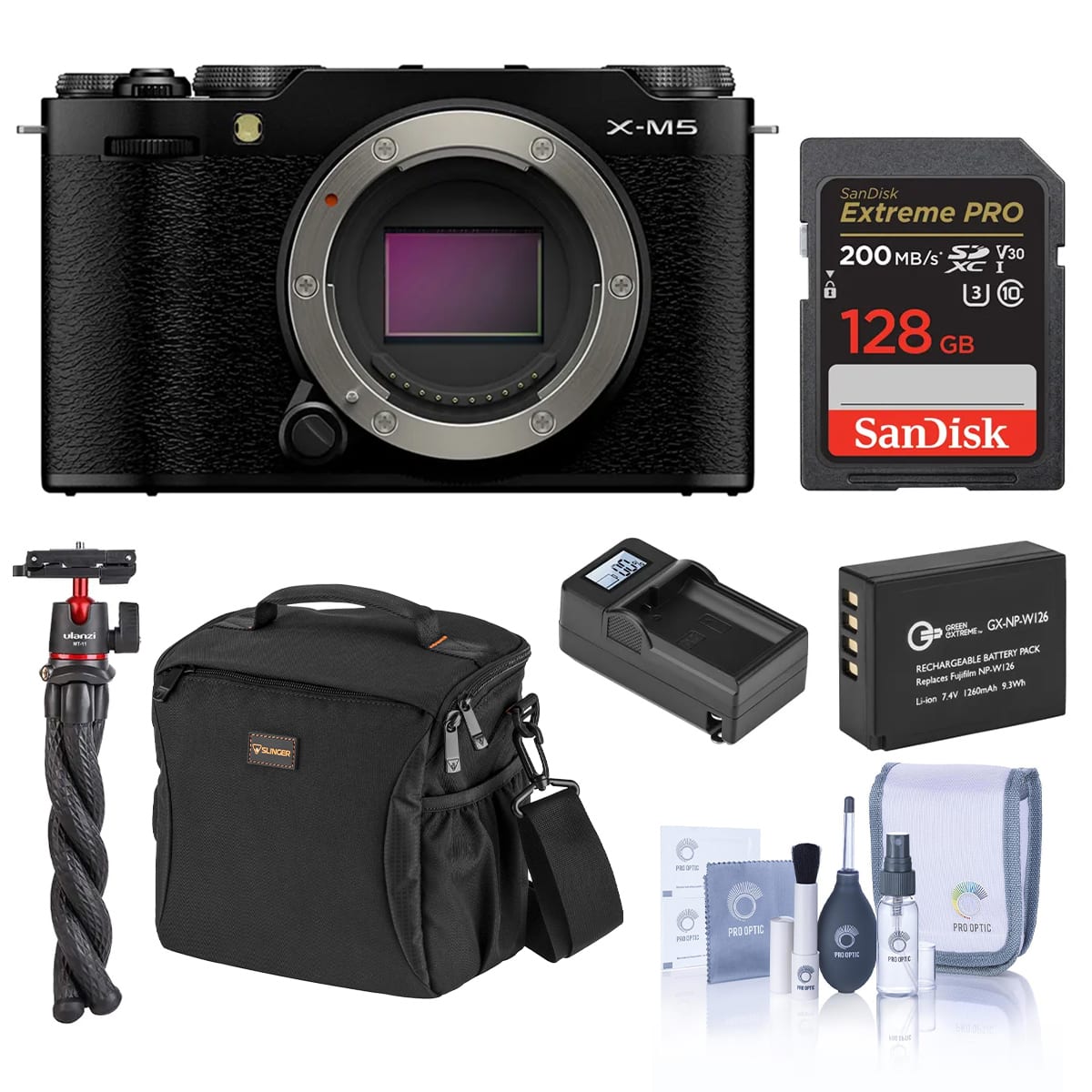 Bundle - Fujifilm - X-M5 Mirrorless Camera, Black, with 128GB Memory Card, Extra Battery, Tripod with Ball Head price history on PriceWatchPro