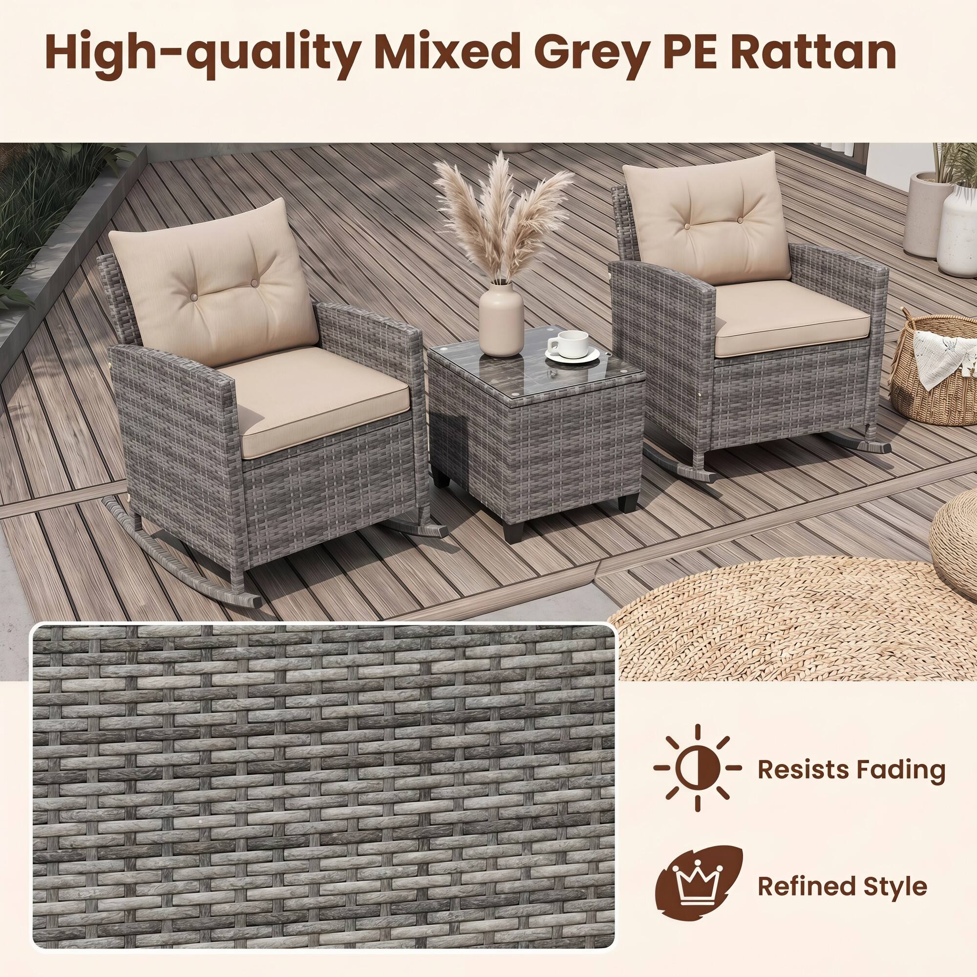 High-quality Mixed Grey PE Rattan

- Resists Fading
- Refined Style
