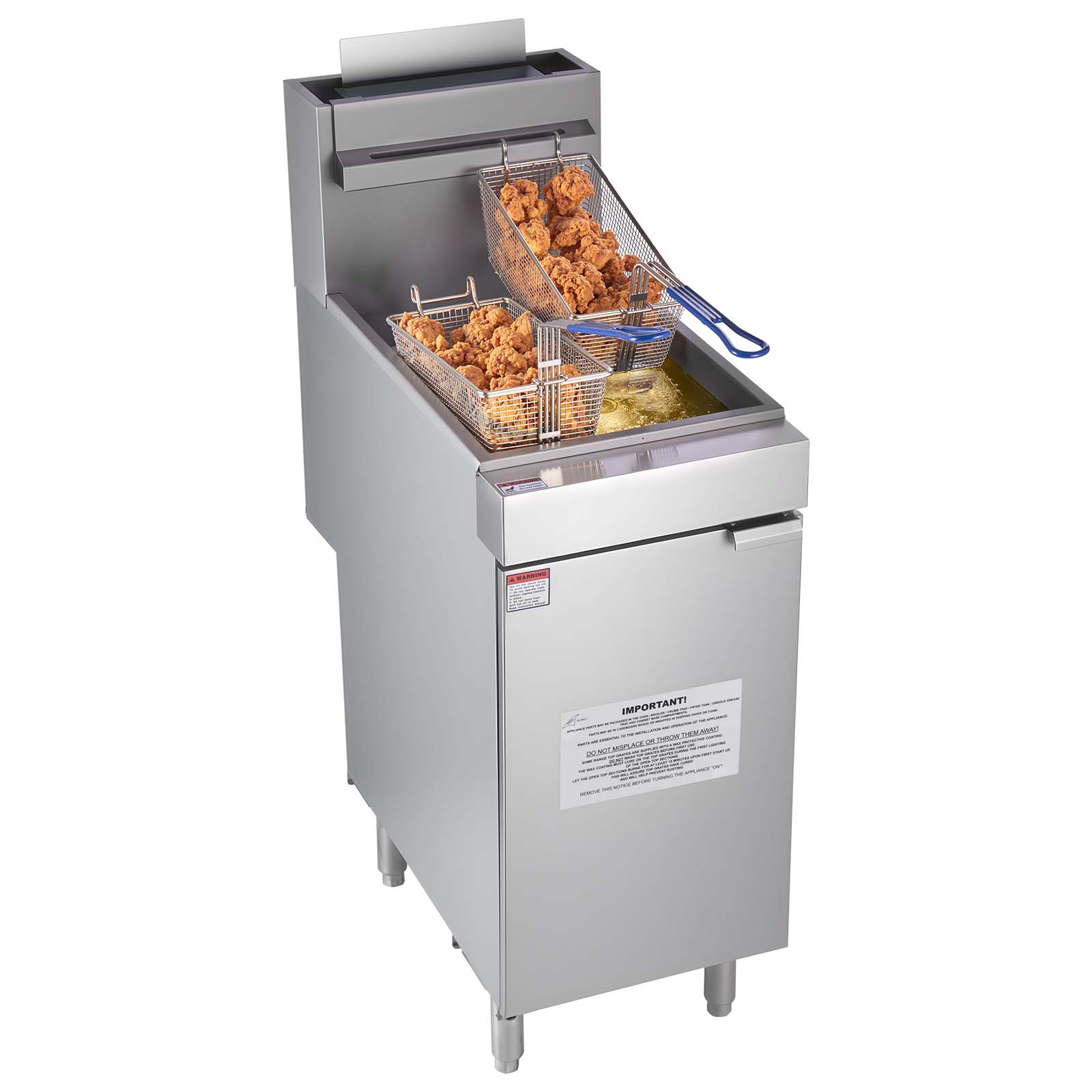 Alt View 5. VEVOR - Commercial Deep Fryer,3-Burner Fryer for Restaurants,Stainless Steel Floor Standing Deep Fryers,40lbs Capacity,90,000BTU - Silver.