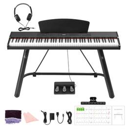 Winado - 88 Key Keyboard Piano, Semi-Weighted Digital Piano Keyboard 3 Pedals Headphone Cleaning Cloth for Beginner - Black