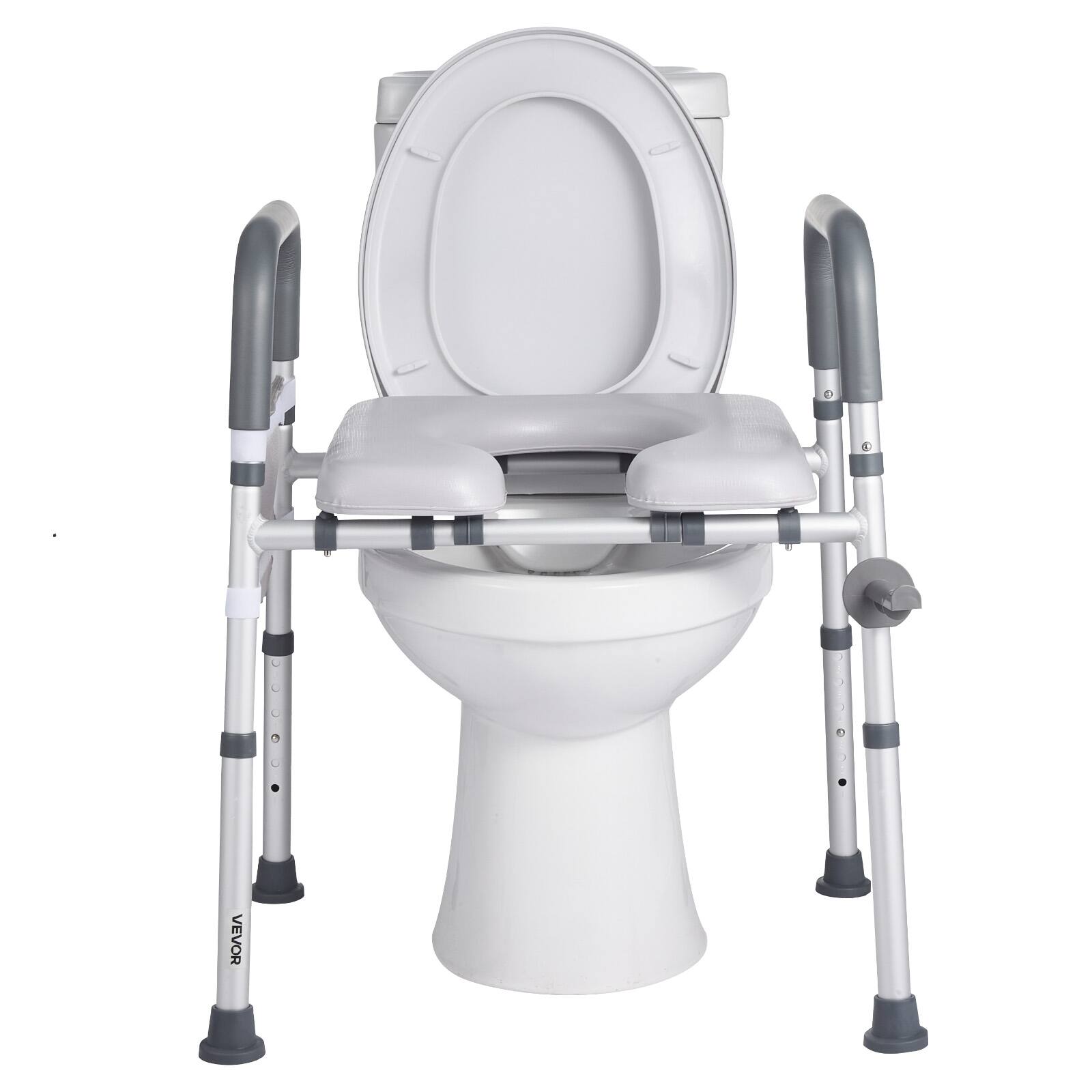 Alt View 5. VEVOR - Raised Toilet Seat with Arms, 400 lbs Load Capacity, Adjustable Height and Width, Commode Cushion Padded Elevated - White.