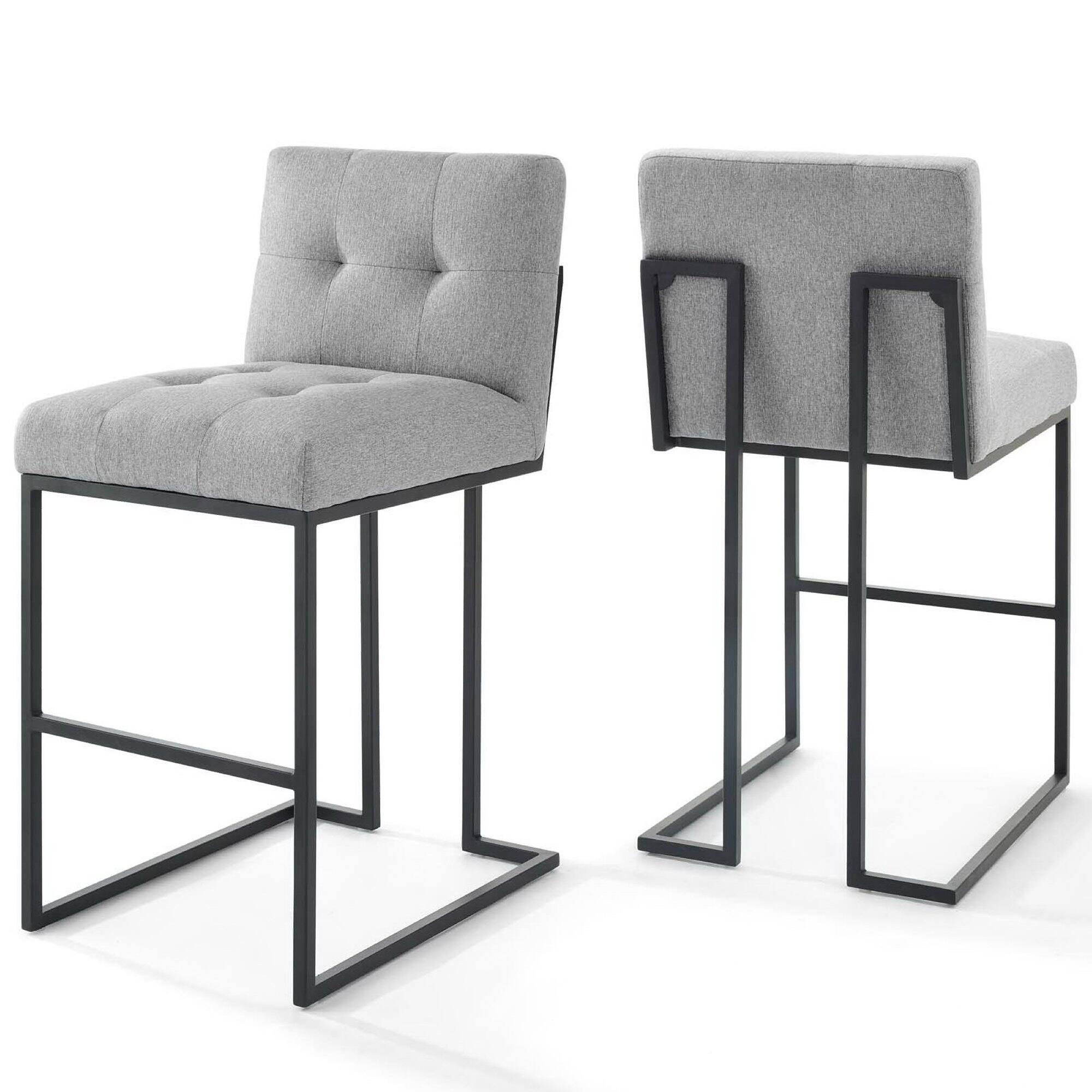 Angle. Modway - Privy Black Stainless Steel Upholstered Fabric Bar Stool Set of 2 by Modway - Black Light Gray.