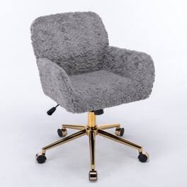 HTUTWOO - Faux Fur Desk Chair - Comfortable & Adjustable Swivel Office Chair with Wheels and Armrest for Home Office,Vanity - Gray