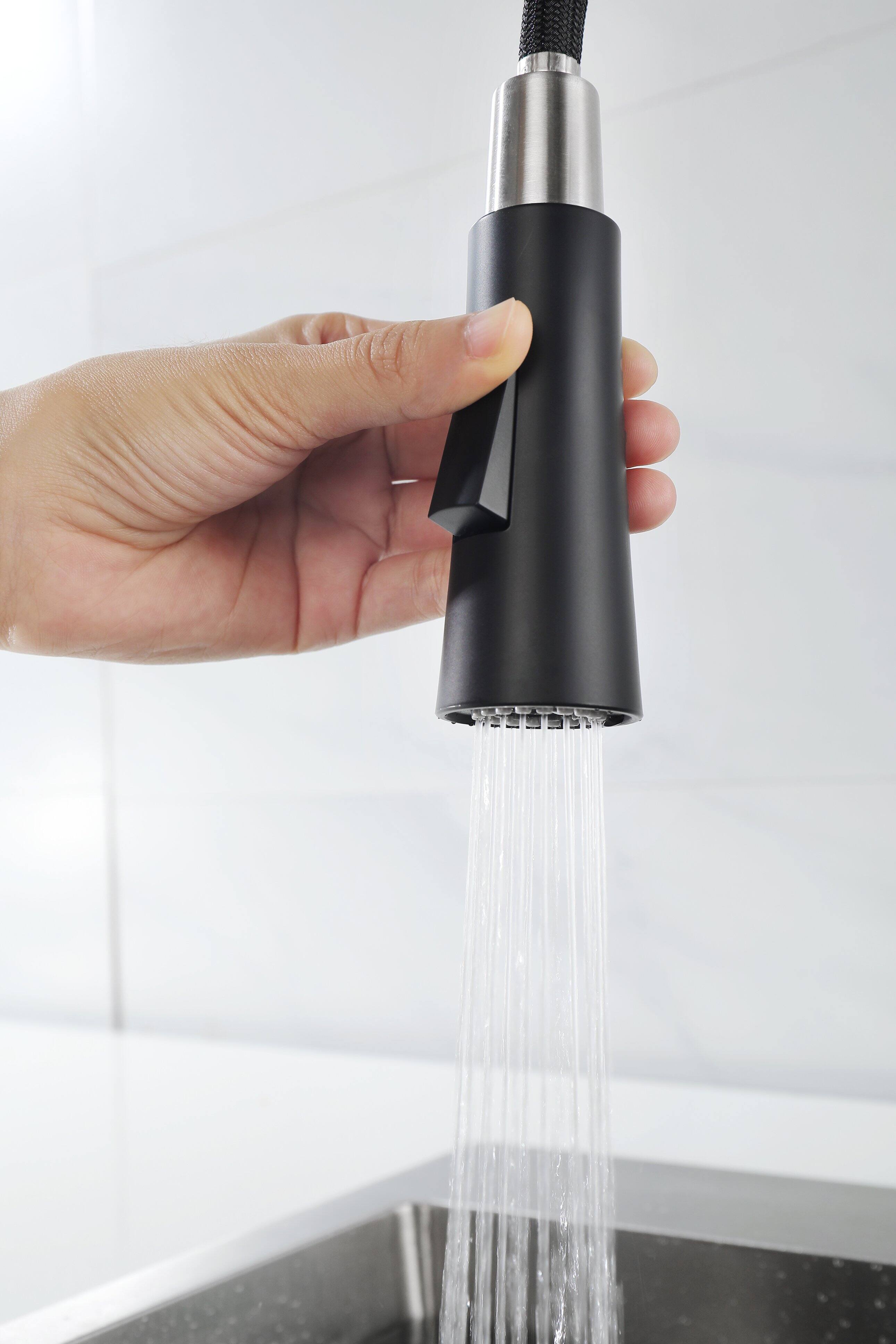 Alt View 1. Siljoy - Kitchen Faucet with Soap Dispenser Single Handle & Hole Pull Down Sprayer Utility Sink Faucet Stainless Steel 1.8 GPM - Matte Black.