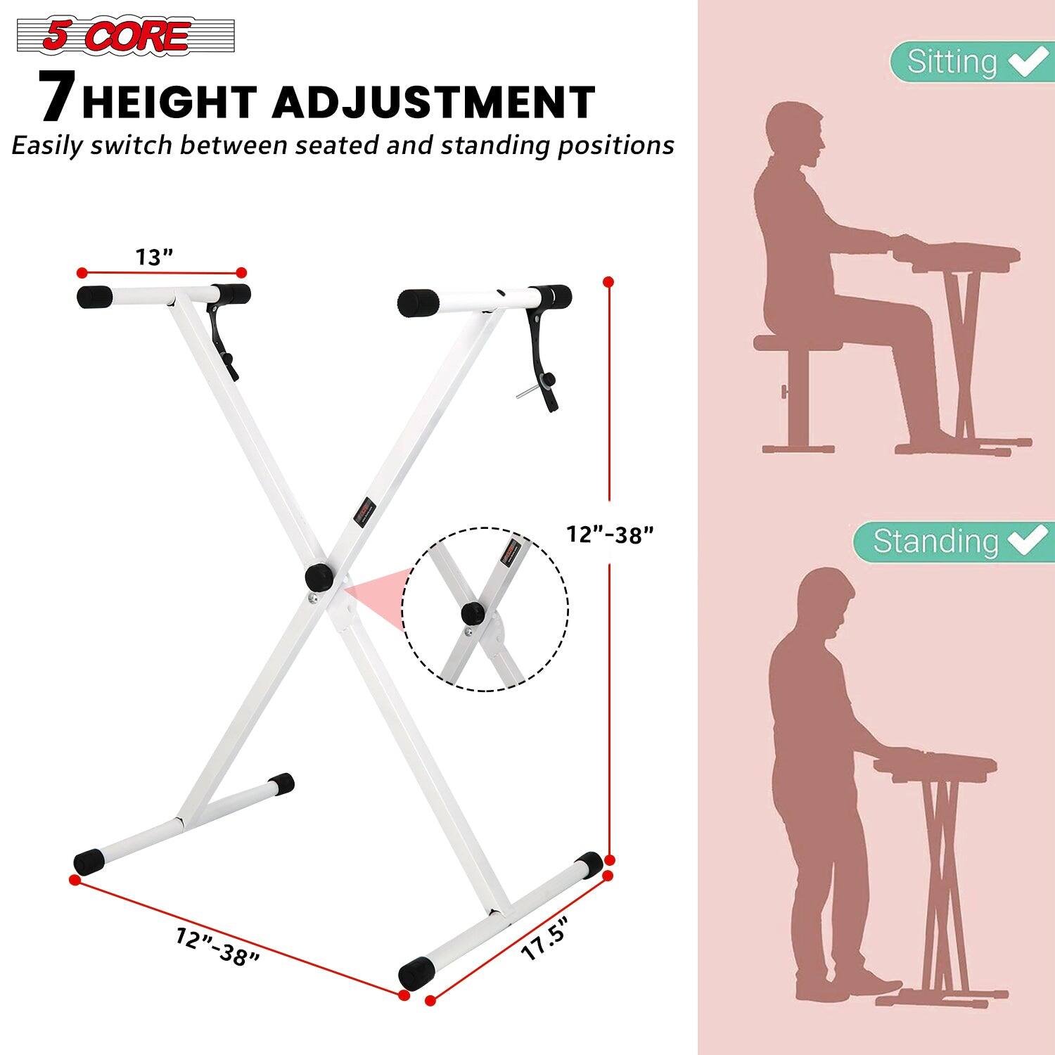 5 CORE 7 HEIGHT ADJUSTMENT Easily switch between seated and standing positions

Sitting 13"
12"-38"

Standing 12"-38"
17.5"