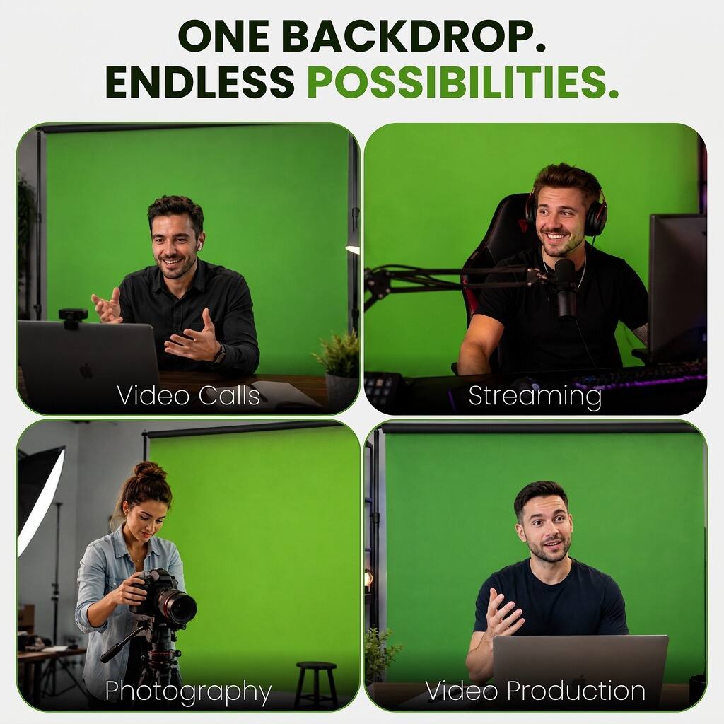 ONE BACKDROP. ENDLESS POSSIBILITIES.

Video Calls  
Streaming  
Photography  
Video Production