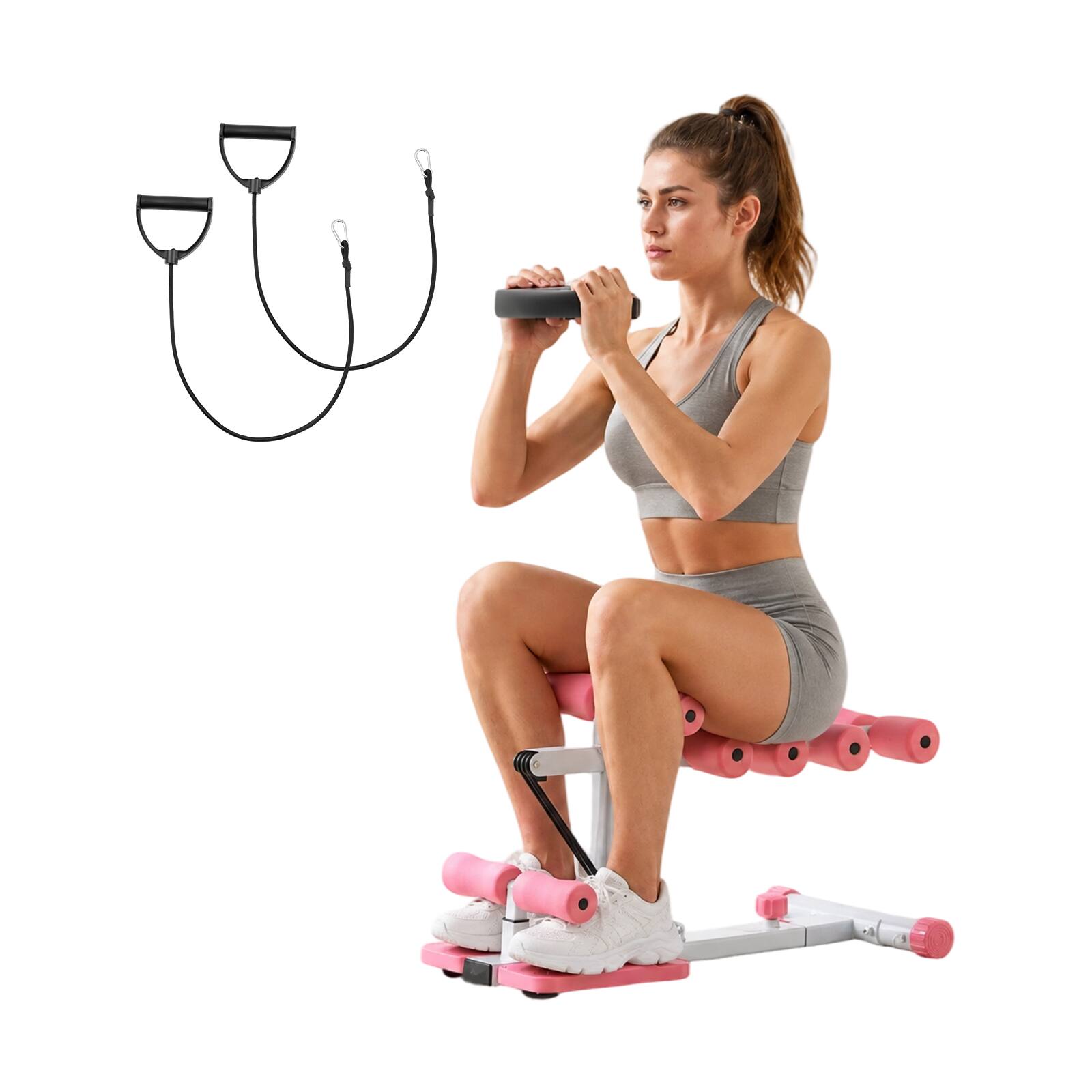 Front. VEVOR - Deep Squat Machine, Adjustable Glutes Trainer Machine with 3 High-Strength Resistance Bands, Folding Core Leg and Glutes - Silver;Pink.