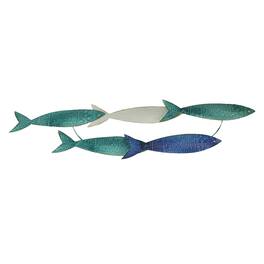 Zeckos - Metal School of Fish Wall Decor Sculpture – Blue Nautical Beach Home Wall Art - 34 by 7.25 Inches - Multicolored