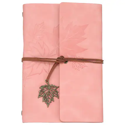 Front. Unique Bargains - A6 Leather Cover Loose Leaf Journal, 7.28x5" Travel Refillable Leather Diary Gift with 100GSM Kraft Paper - Pink.