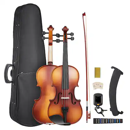 Front. VEVOR - Violin 4/4 Full Size for Adults, Violin Fiddle Set for Beginners Student with Hard Case,Rosin,Bow, Shoulder Rest,Bridge - Brown.