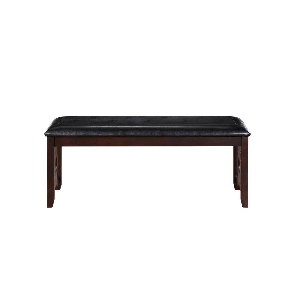 Back. FurniFact - Ebony Black Solid Wood 46 Inch Faux Leather Vintage Bench For Living Room - Black.