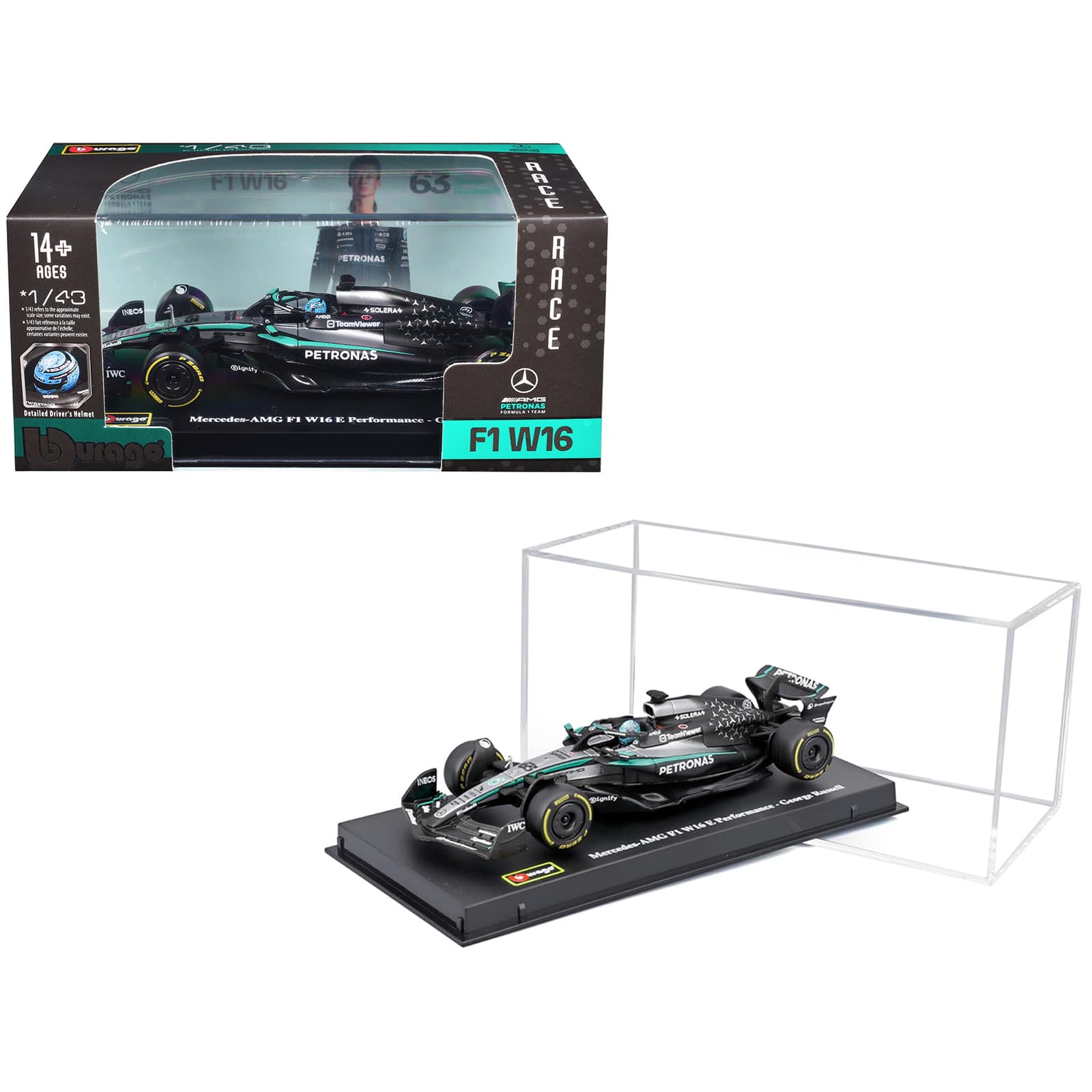 "Mercedes-AMG F1 W16 E Performance #63 George Russell F1 ""World Championship"" (2025) 1/43 Diecast Model Car by Bburago" price history on PriceWatchPro