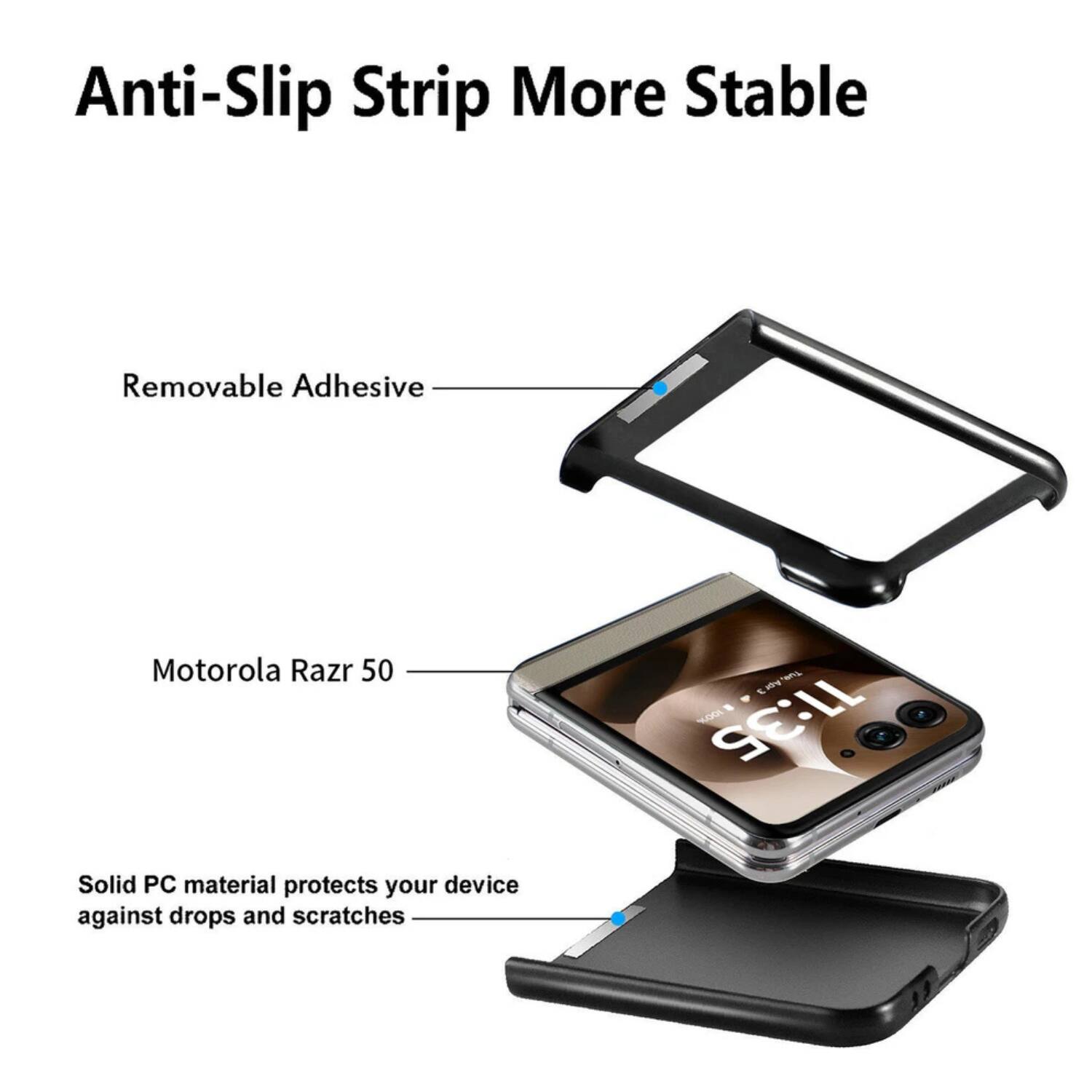 Anti-Slip Strip More Stable

- Removable Adhesive
- Motorola Razr 50
- Solid PC material protects your device against drops and scratches