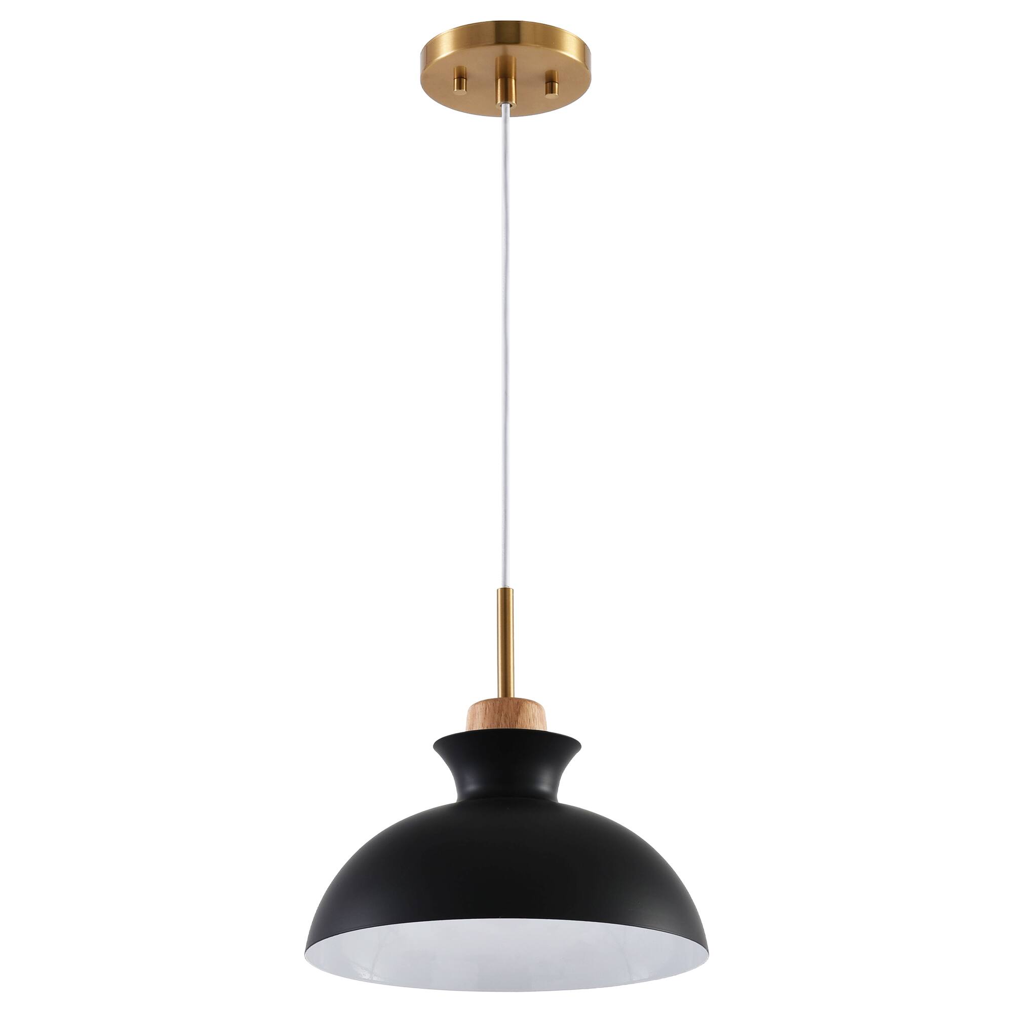 Alt View 6. Parrot Uncle - Modern 1-Light Hanging Pendant Light with Wood and Brass Accents - Black.